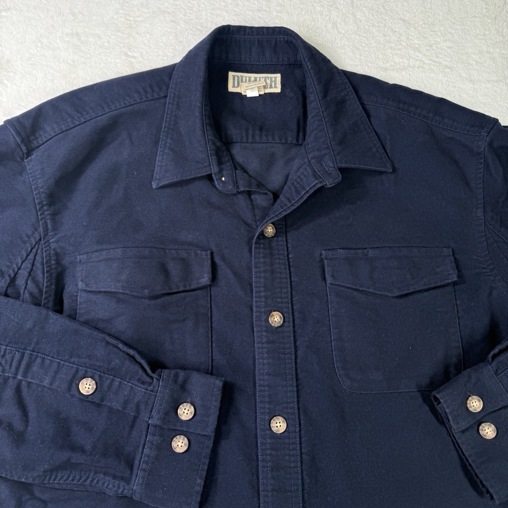 DULUTH TRADING CO Flannel Chamois Shirt Mens Large Blue Heavy Button Down